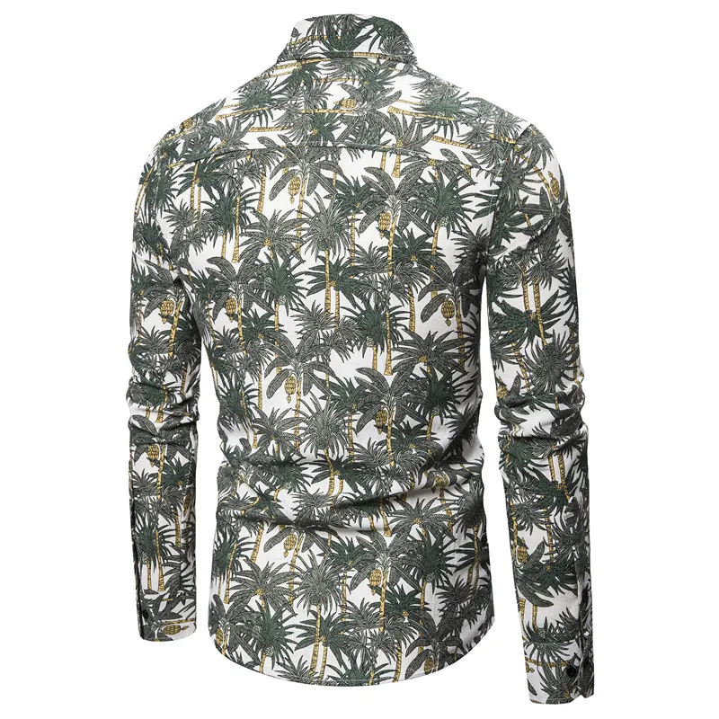 2019 Мужская рубашка с принтом Облегающая длинными рукавами модная повседневная