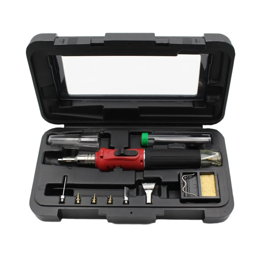 

10 in 1 HS-1115K Electronic Ignition Gas Soldering Iron Kit Set Gas Blow Torch Solder Iron Gun Welding Pen Burner Tools HS-1115K