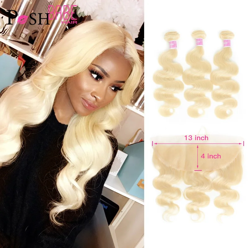 Блондинка 613 Цвет 13x4 кружева фронтальные с пряди наращивание волос бразильские