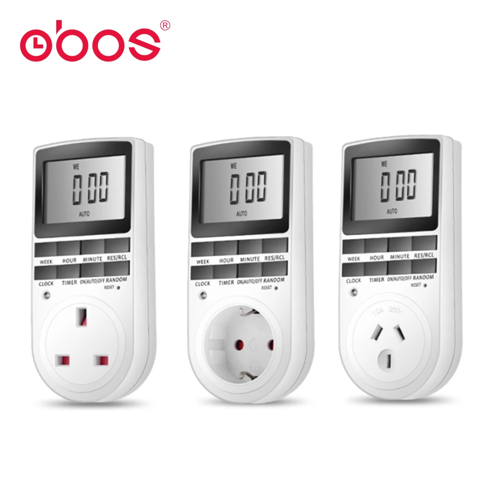 

OBOS new EU UK AU US FR 240V 230V 220V timer socket digital timer programmable timer switch 10 group on/off time range 1min-168h