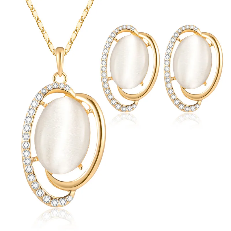 Женский ювелирный комплект из колье и серёг с опалом|Ювелирные наборы| |