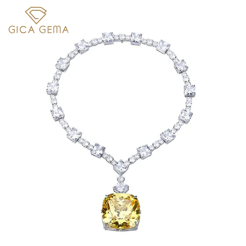 

GICA GEMA желтый Бриллиантовая подвеска ожерелья для женщин и девушек, роскошные 925 стерлингового серебра ювелирные украшения Свадебные обруча...