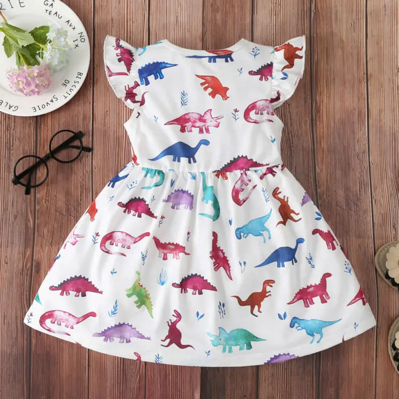 Toddler Kids Baby Girls Dinosaur Print Dresses Sleeveless High Waist Dress Sundress Party Princess Clothes | Детская одежда и