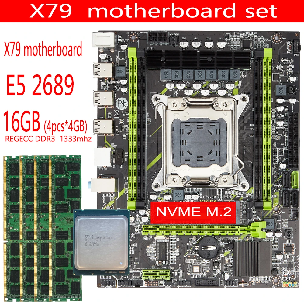 Набор материнской платы Qiyida X79G X79 с Xeon E5 2689 4x4 ГБ = 16 Гб 1333 МГц PC3 10600R DDR3 память ECC REG