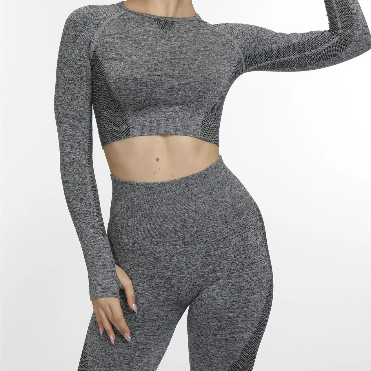 Женский спортивный костюм из 2 предметов бесшовный комплект для йоги с длинным