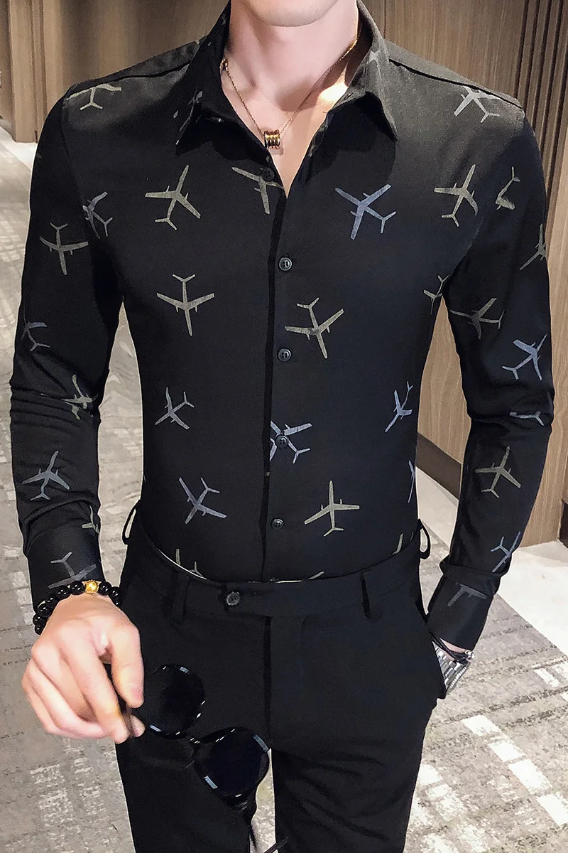 

Shirt 2021 Spring Men Slim Fit Plane Dress Shirts Hair Stylist Night Club Party Prom Tuxedo Clothing Streetwear Social Shirt