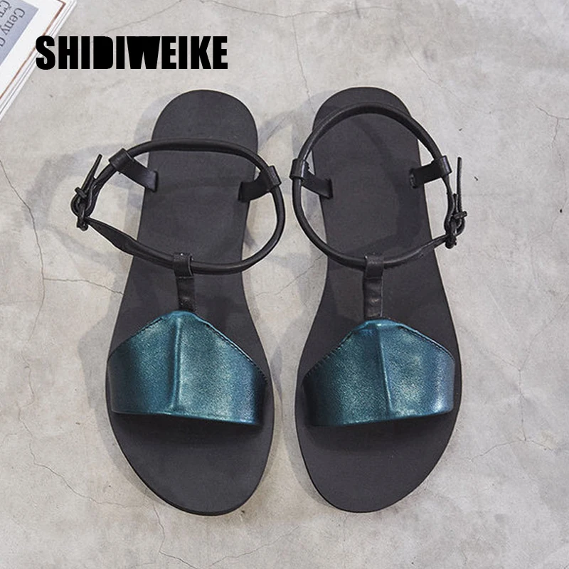 Сандалии женские из натуральной кожи босоножки на плоской подошве открытый