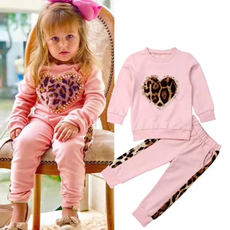 

Baby Girl Winter Thick 2pcs Set Toddler Kids Baby Girls Autumn Fashion Clothes Leopard Tops Long Pants Outfits 1-6 Years