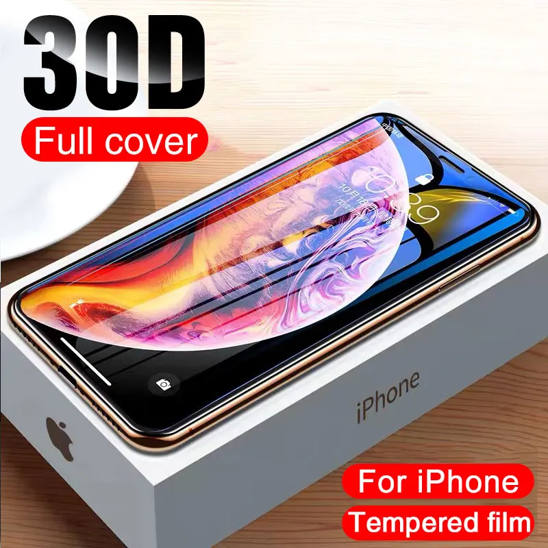 Защитное стекло 30D для iPhone X XS Max XR закаленное защиты экрана с изогнутыми краями