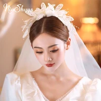 niushuya flower silk yarn wedding veil romantic floral headpiece long fairy bridal hair veil hair accessories