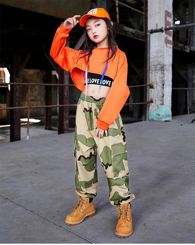 Детские костюмы для джазовых танцев, Летний жилет для девочек, камуфляжные штаны, наряд, танцевальные костюмы в стиле хип-хоп, одежда для сцены