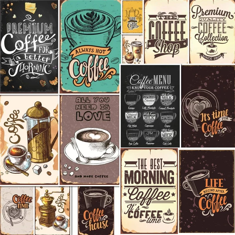 

Fresh Morning Coffee Poster Vintage Rust Metal Tin Sign Cafe Kitchen Wall Plaques Decor Art Crafts Decorative Tin Plate Painting