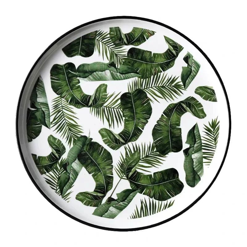 8 and 10 inch Ceramic Dinner Plate Green Leaf Tableware Dinnerware set Flat Dessert Snack Dish | Дом и сад