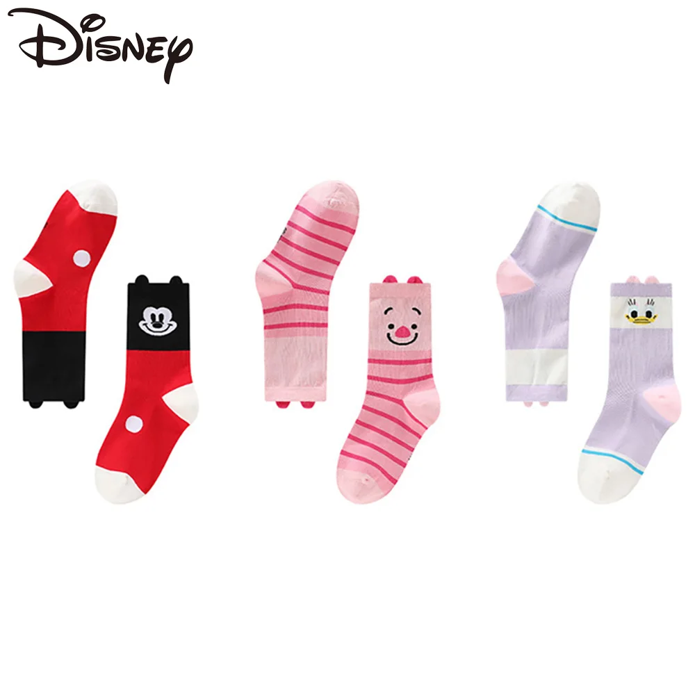 

3 Pairs Disney Children's Cotton Socks Boy Girl Cartoon Stripe Stockings Autumn Winter Warm Middle Tube Socks Baby Lovely Socks