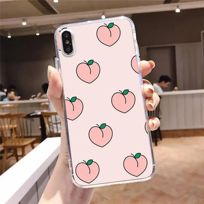 

Pink peach fruit Phone Case Transparent for iPhone 6 7 8 11 12 s mini pro X XS XR MAX Plus