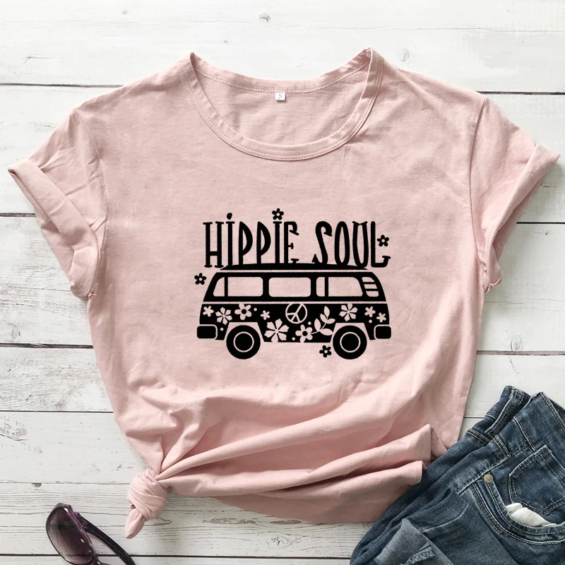 Camiseta Hippie Soul para mujer, blusa con estampado de autobús wandlust, blusa divertida de verano para aventura en el desierto al aire libre