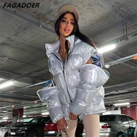 fagadoer winter new glossy loose jacket fashion detachable puffer coat hooded parkas warm coat female silver streetwear padded