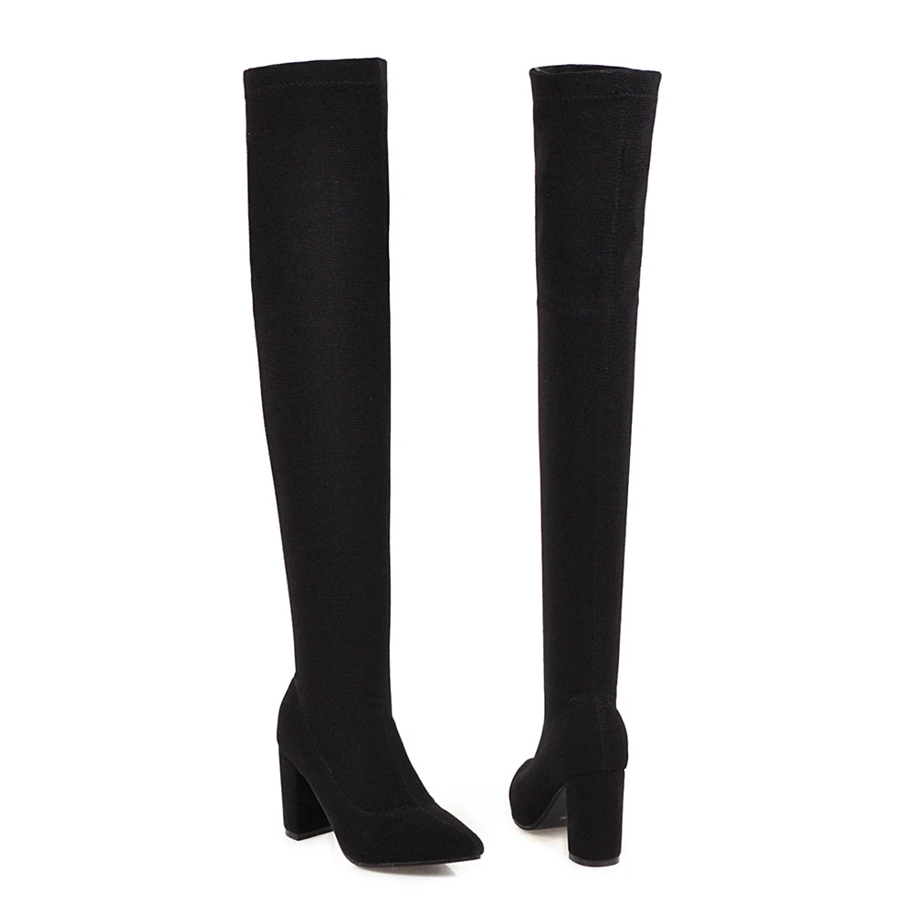 Black Thick Lining Г. Новые удобные женские сапоги до бедра фиолетового и черного цвета пикантные женские сапоги для верховой езды на высоком каблуке LC196, большие размеры 10, 43, 46, 48 - Цвет: Black Thick Lining