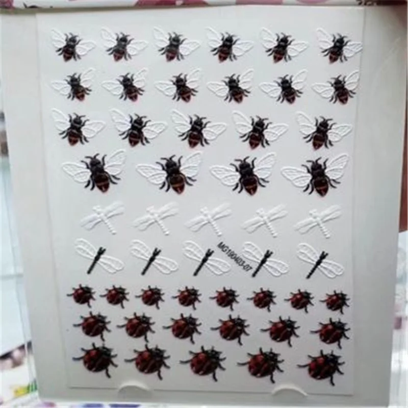 Высокое качество больших размеров 6 D кубический ногтей Стикеры пчелы насекомых