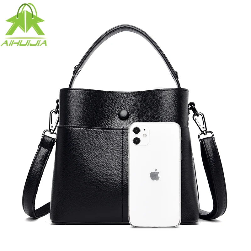 

Fashion Women Bucket Handbag Designer Ladies Shoulder Bag New High Quality Pu Leather Solid Color Female Travel Messenger Bags