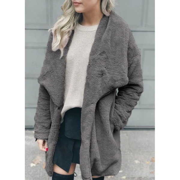 Длинное пальто из искусственного меха с карманом Женское mujer Chaqueta Mujer флисовая Veste
