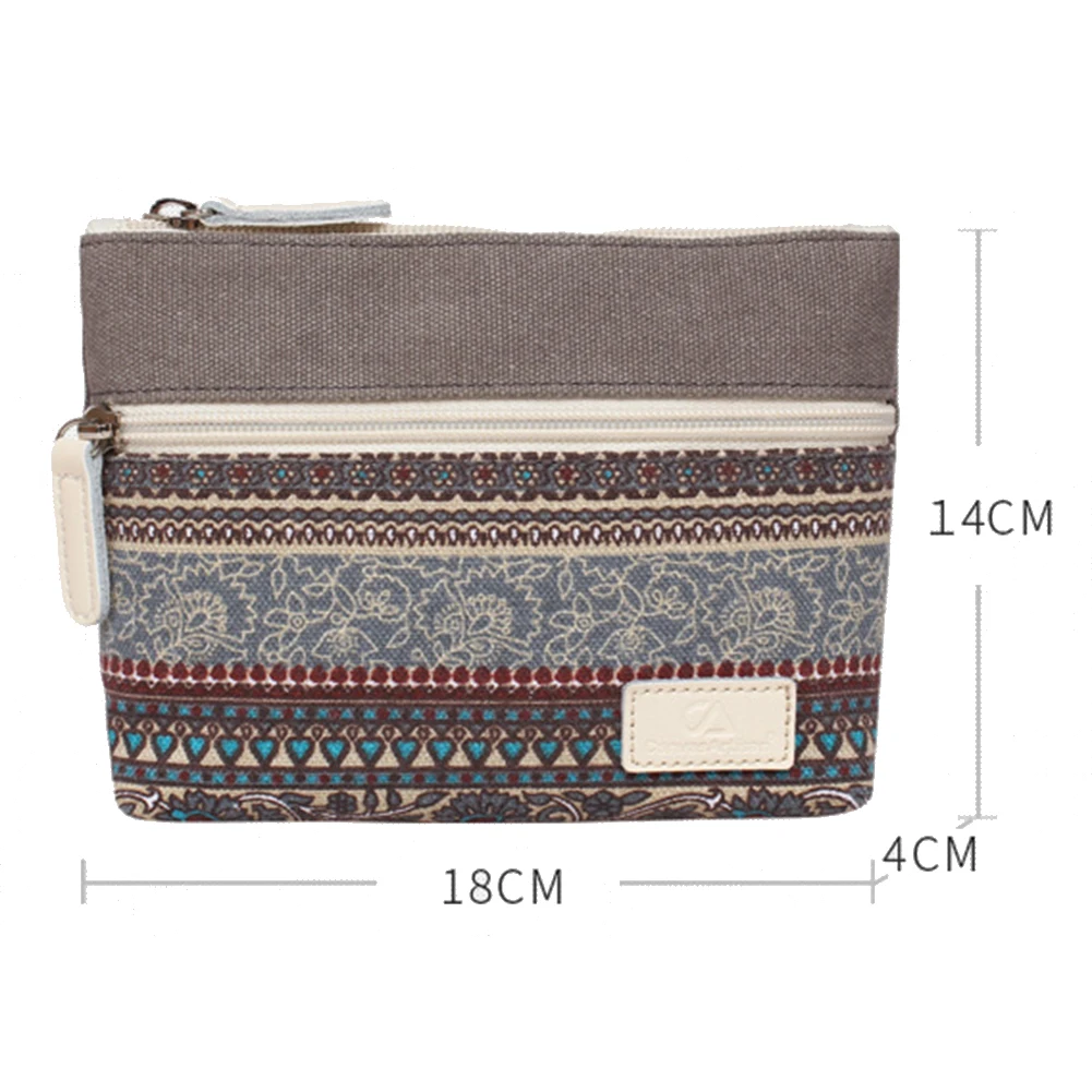 Винтажный холщовый Кошелек для монет на молнии клатч сумка женская косметичка