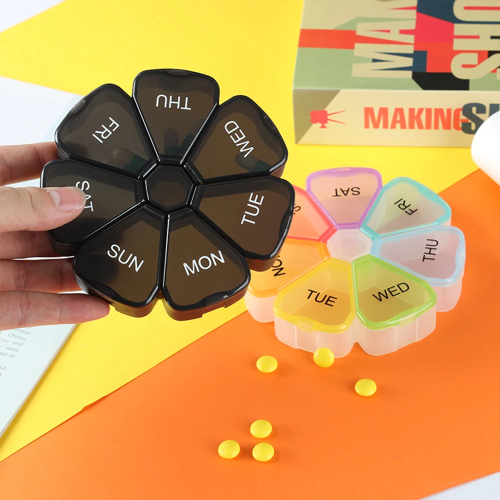 

Portable Weekly Pillbox Colorful 7 Frame Pill Case Dispensing Medicine Pill's Box Petal Shaped Storage Box for Traveling Home