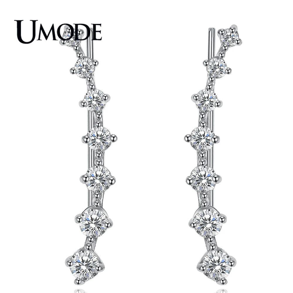 Женские серьги-гвоздики с фианитами UMODE модные серьги крючком и кристаллами