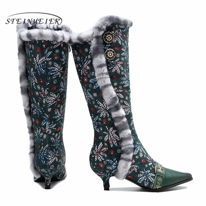 

Women Winter boots Genuine leather Ankle Boots Motorcycle Boots Leather thick heel short thick heel shoes green Boots 2021