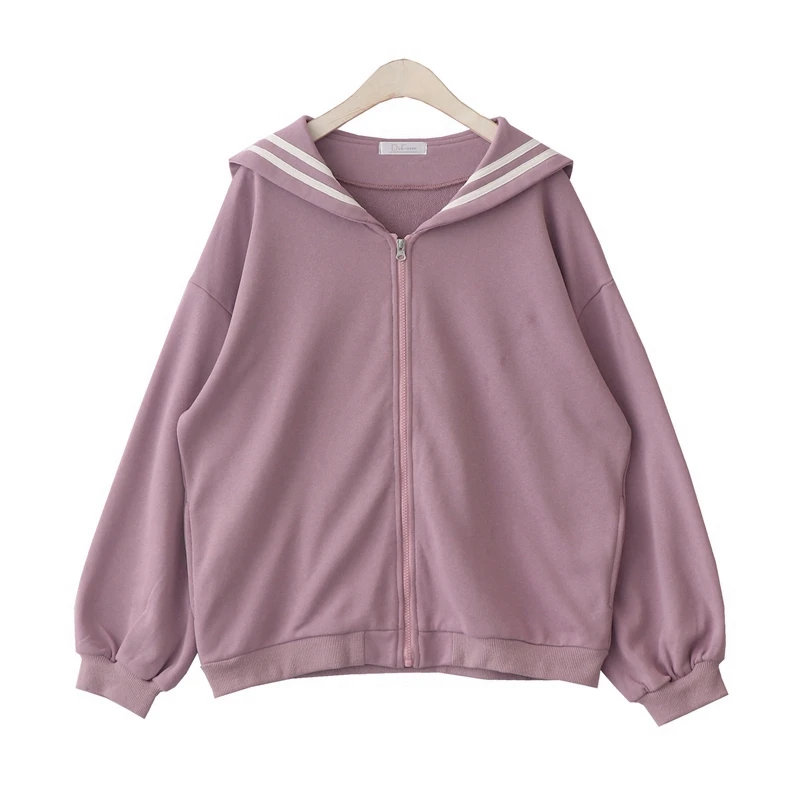 Light purple Японский консервативный стиль Осенняя Женская куртка Mori Girl Kawaii хлопок матросский воротник свободный длинный рукав повседневное пальто женская верхняя одежда - Цвет: Light purple