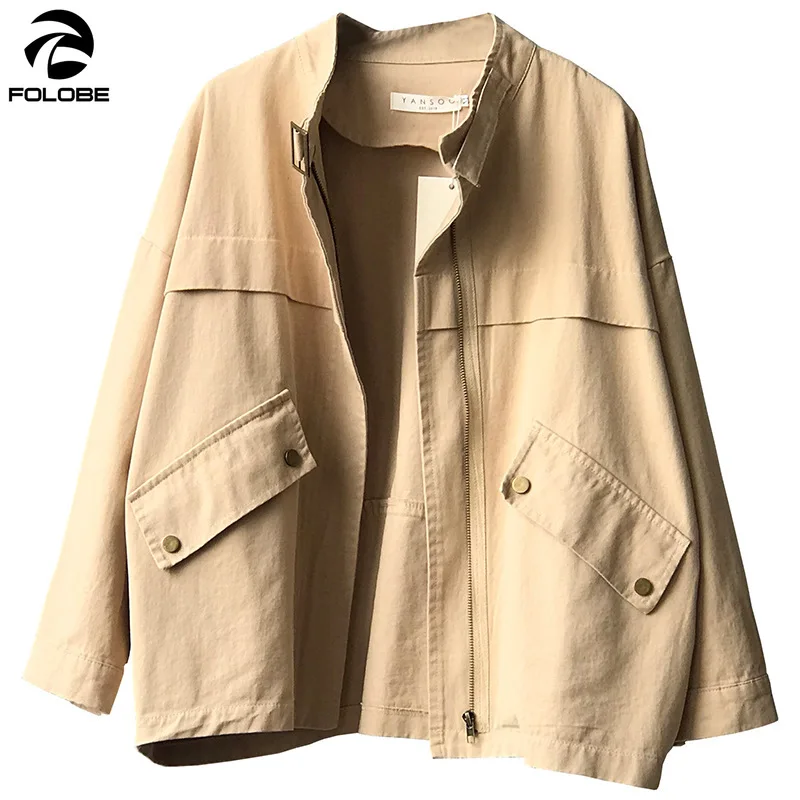 

FOLOBE 2020 autumn new loose oversize stand collar jacket safari style cotton short coat women's casual jackets