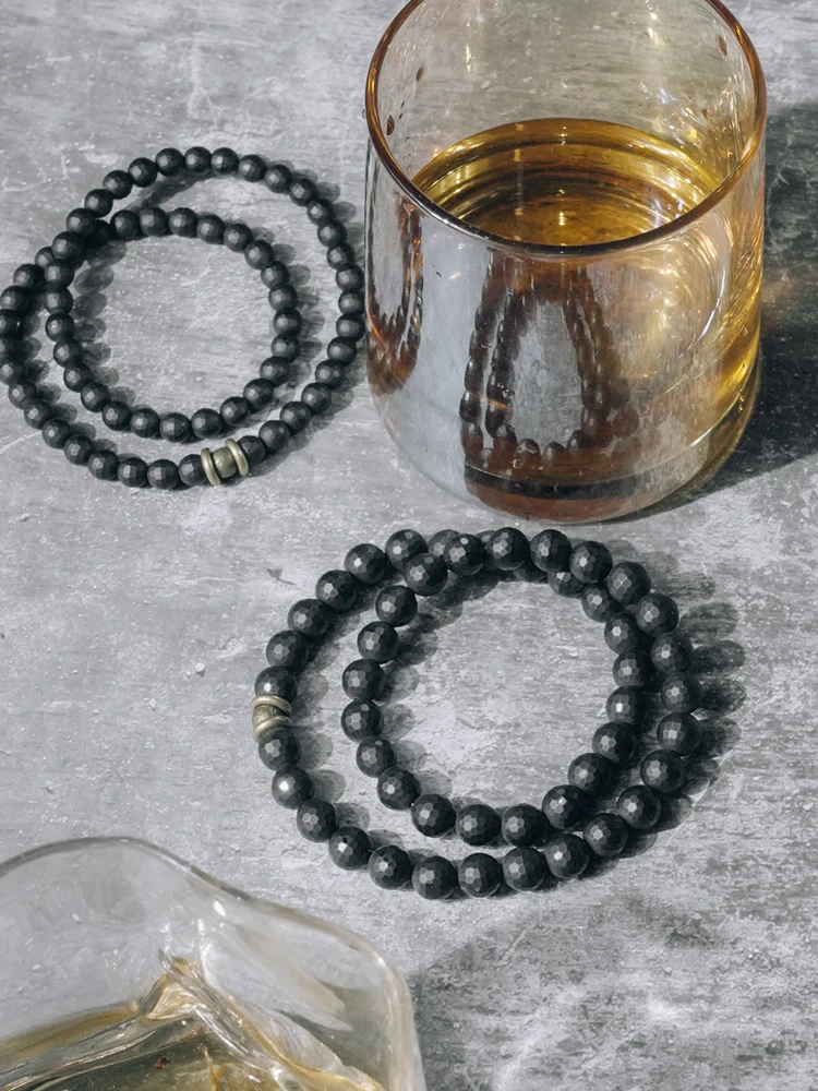 

Двухрядный граненый матовый черный агат браслет бусины ручной работы античная латунь очаровательные металлические панк влюбленные подаро...