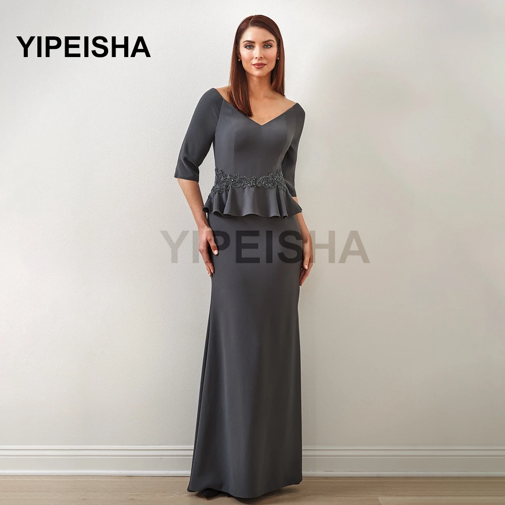 

V-Neck Half Sleeve Mermaid Mother Of the Bride Dresses Ruffles Glittery Lace Sequined robe de soirée de mariage Свадебное платье