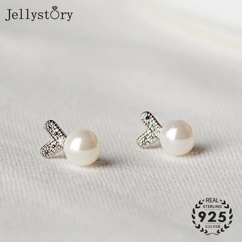Jellystory модные 925 пробы серебряные серьги-гвоздики в форме сердца с натуральным пресноводным жемчугом женские ювелирные изделия свадебные подарки