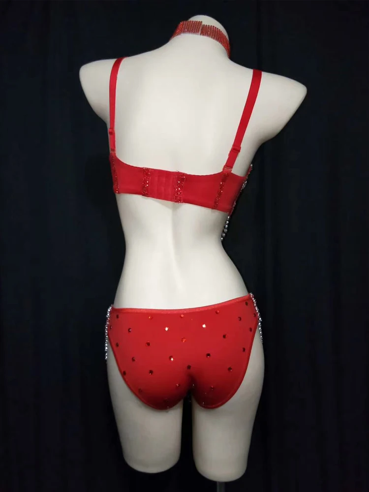 Для танцев на шесте Женская обувь красный бюстгальтер шорты стразы бикини