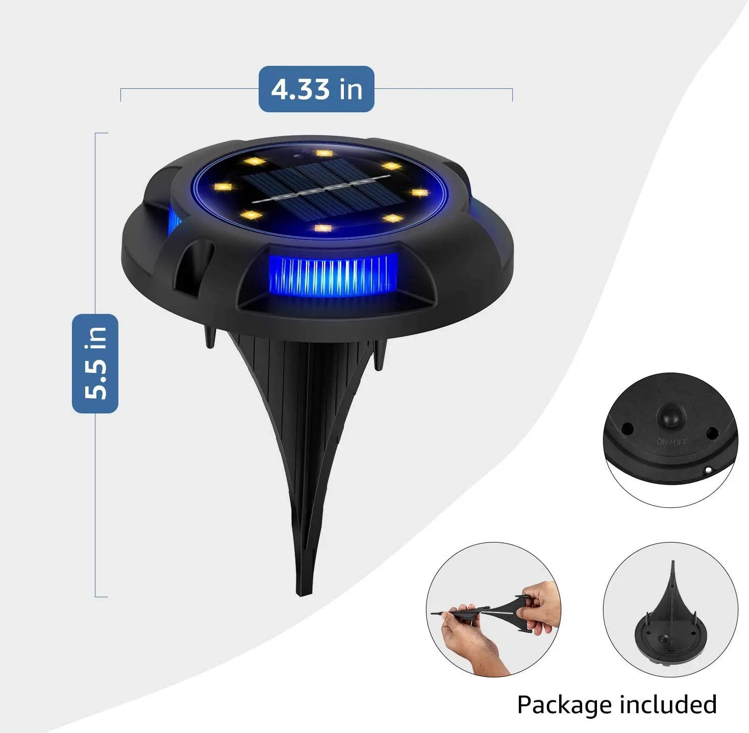 

Solar Ground Lights Outdoor Garden Landscape Lawn Buried Light 8 LED White/Warm White and 4 LED Blue Waterproof Stair Deck Light
