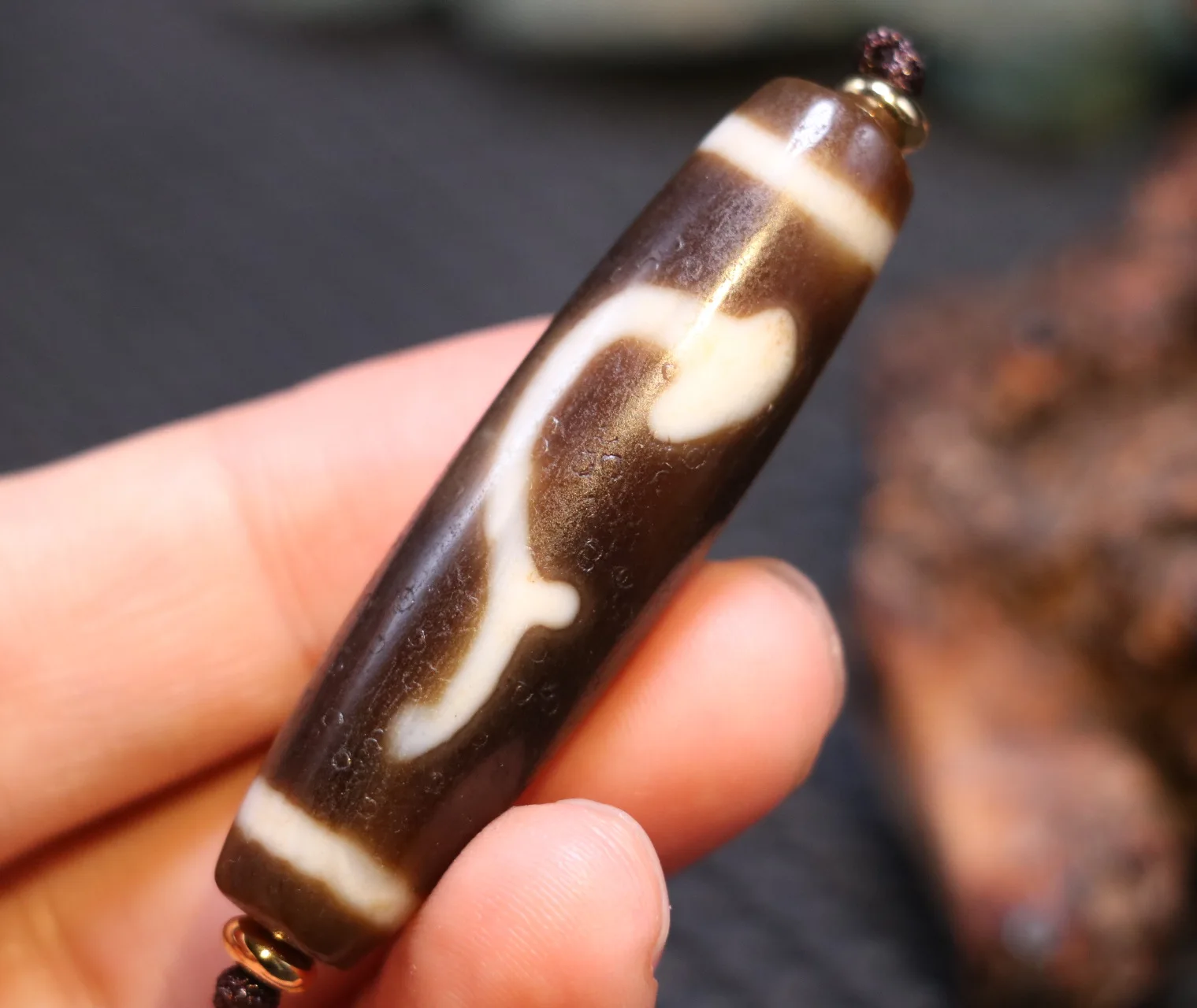 

ENERGY Tibetan Old Agate Double Ruyi As You Wish dZi Bead Amulet Treasure LKbrother Sauces Top Quality UPD1201G