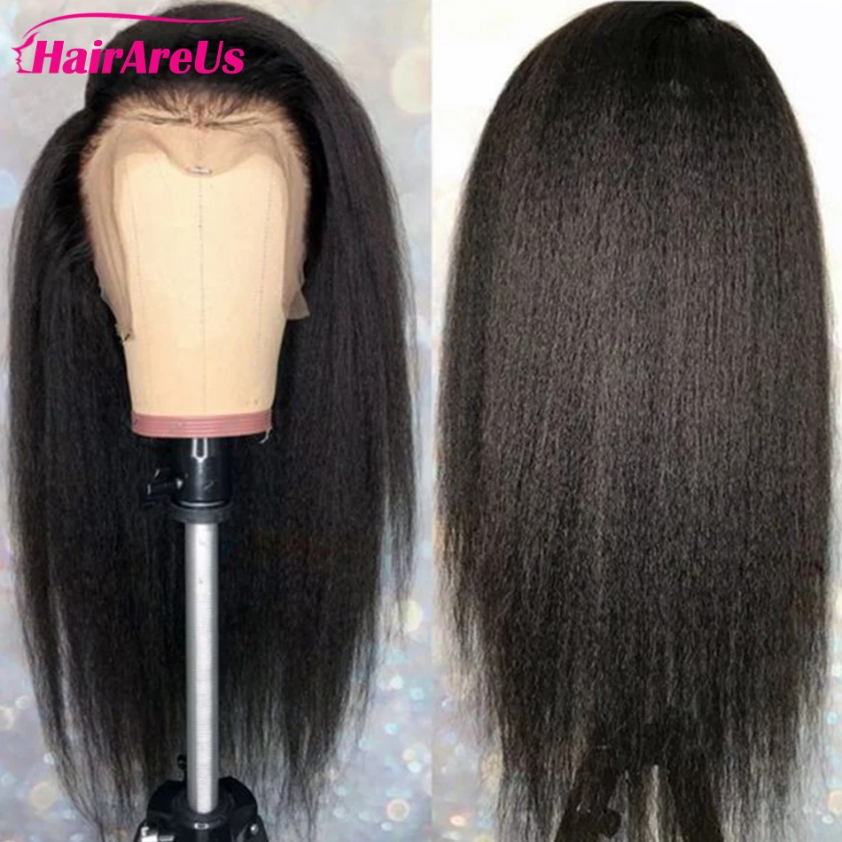 

13x4 Lace Front Human Hair Wig Brazilian Yaki Straight Lace Frontal Wig Pre Plucked With Baby Hair Wig For Women 180% Density