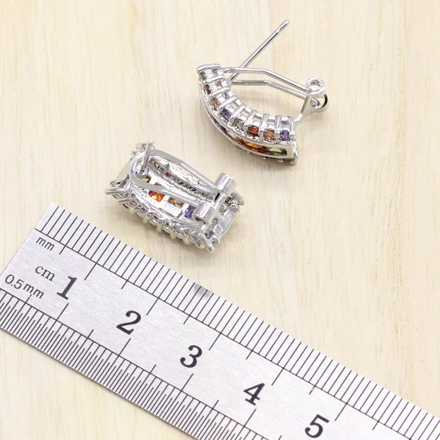 Комплекты украшений серебряного цвета разноцветный браслет с кубическим