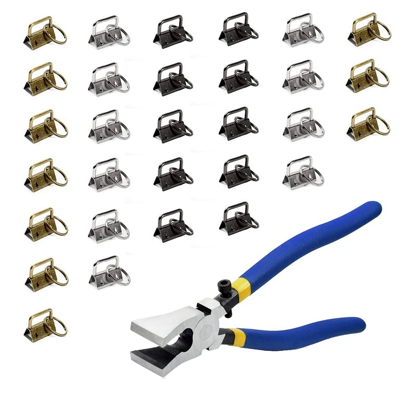 

Glass Running Pliers and 30 Pcs 1 Inch Fob Chain Wristlet Hardware with Key Ring Fob with Pliers