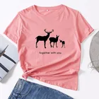 Женская футболка с принтом рождественского оленя, повседневная простая футболка из 100% хлопка с круглым вырезом и коротким рукавом, большие размеры 4XL 5XL, лето