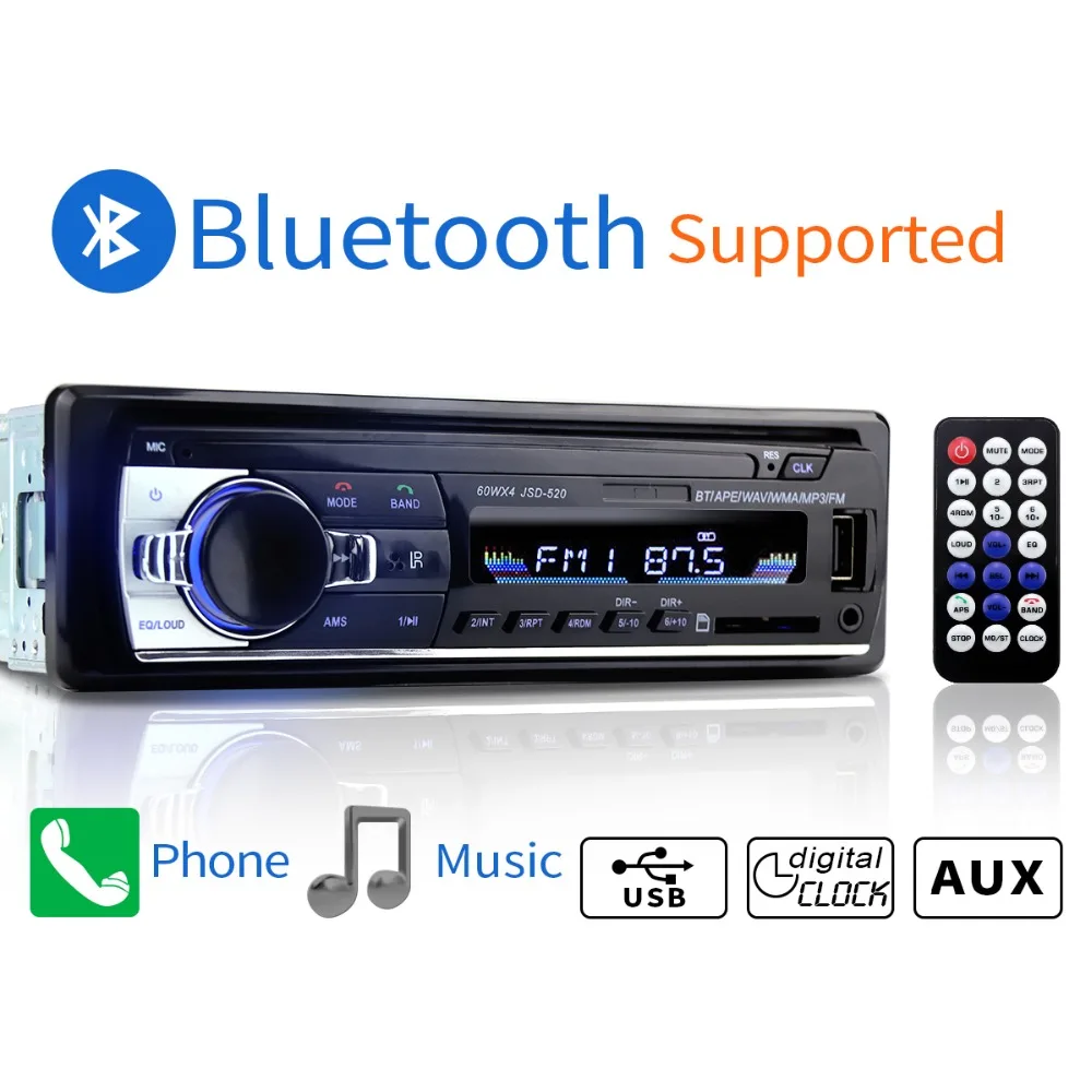 Авторадио 1 Дин радио JSD-520 стерео bluetooth аудио mp3 диктофон usb sd вход aux ото teypleri Авто плеер автомобиля Радио