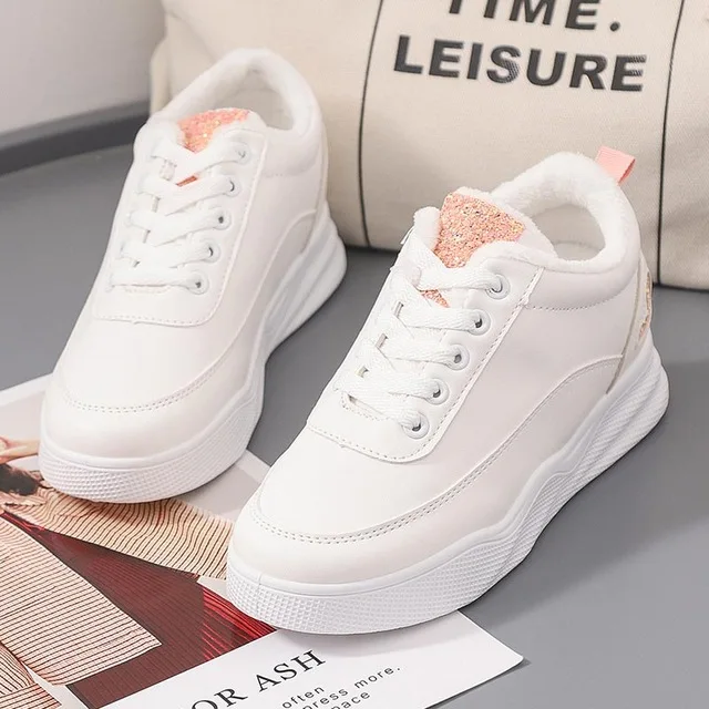 pink plus fur Обувь на платформе; женские кроссовки; коллекция года; модная повседневная обувь на шнуровке; женские дышащие кроссовки; женская обувь; zapatos de mujer - Цвет: pink plus fur