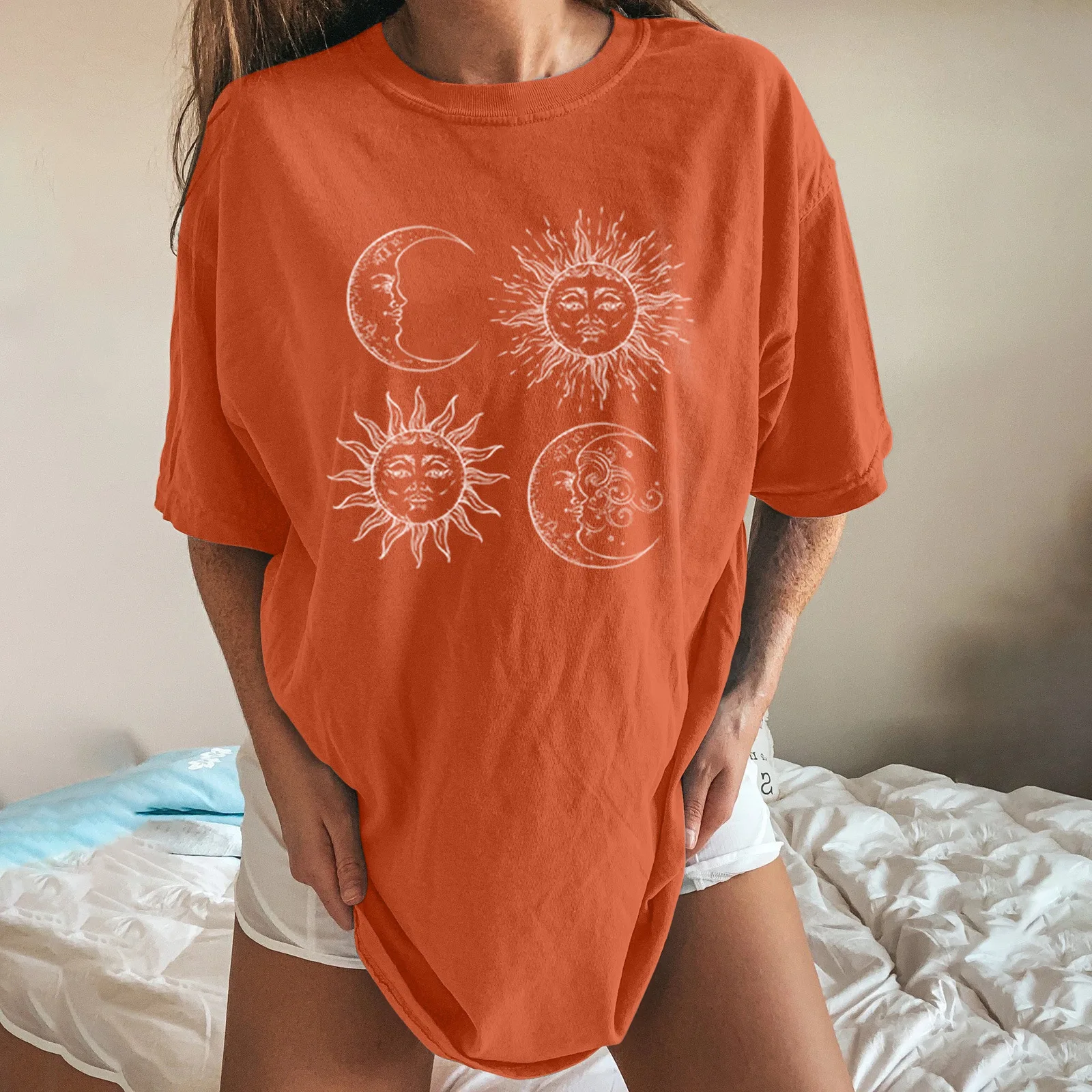 

Женская футболка с принтом и круглым вырезом, свободного покроя