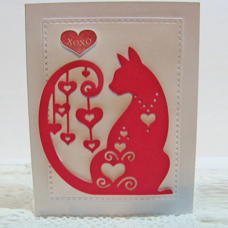 Высечки для карт Cat с сердечками металлические высечки в виде сердечек кошек