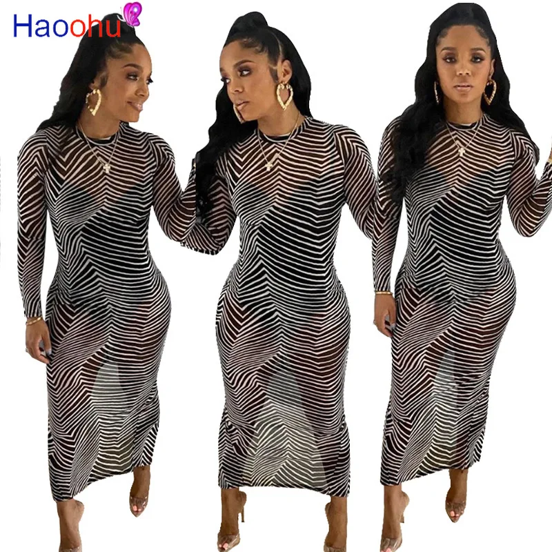 

New Spring Summer Midi Dress Striped Print Women Bodycon Night Club Party Casual Bandage Street Dresses Vestidos