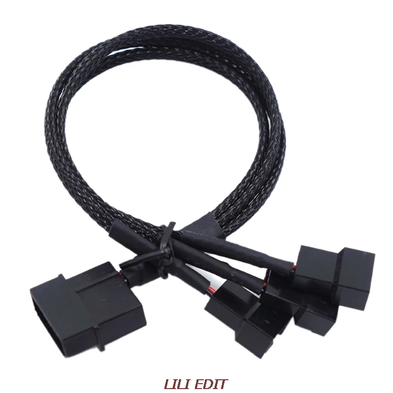 

27cm Molex To 3 Way 3Pin/4Pin Fan Adapter For Computer Case Fan / CPU Fan / Mining Cooling Fans Black