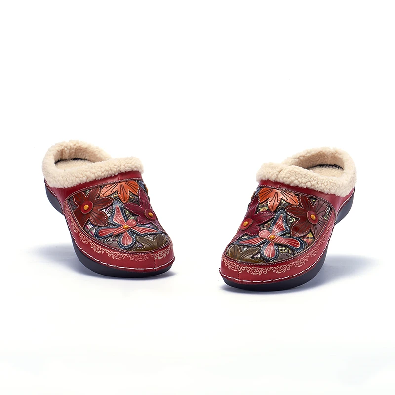 Женская обувь из натуральной кожи Домашние тапочки в стиле ретро Зимняя женская