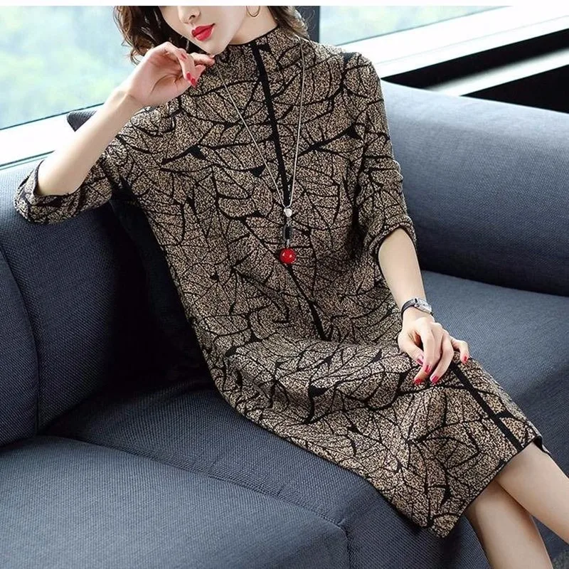 

Women Turtleneck Knitted Retro Sweater Dress Fashion Long Sleeve Office Lady Clothes 2020 Winter New High Quality
