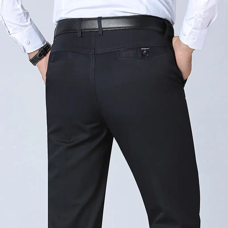 

Mens Pants Loose Straight High Waist Man Clothing Khaki Smart Casual Trousers Male Pants COTTON Baggy Daily Business Slacks 42